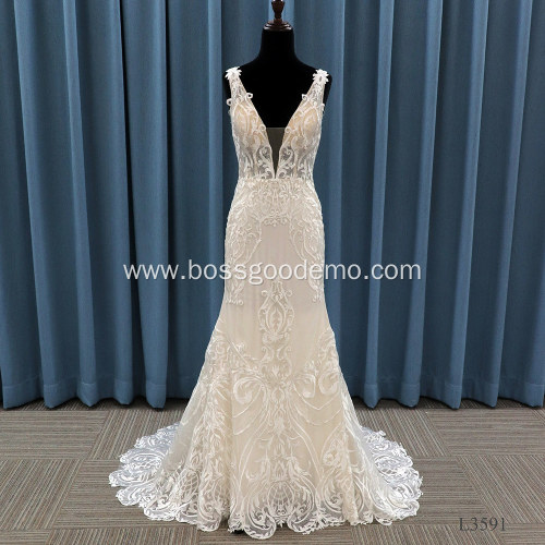 Crystal Design Champagne Prom mermaid lace wedding dress bridal gowns 2021